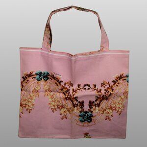 Roberto Cavalli Pink Canvas Tote Bag Large Floral Bow Print Made in Italy 19x16